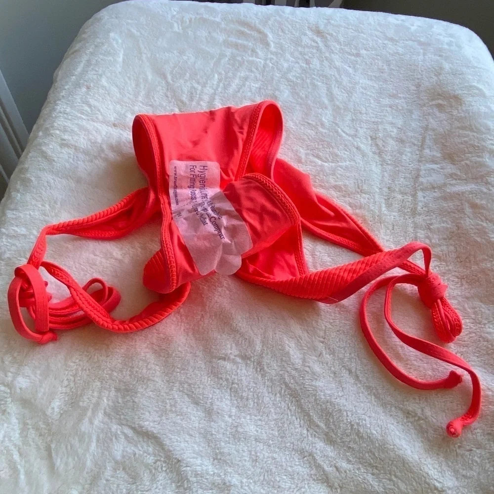 New! Frankie's Bikinis connor tie plisse ribbed thong bikini bottom 14959